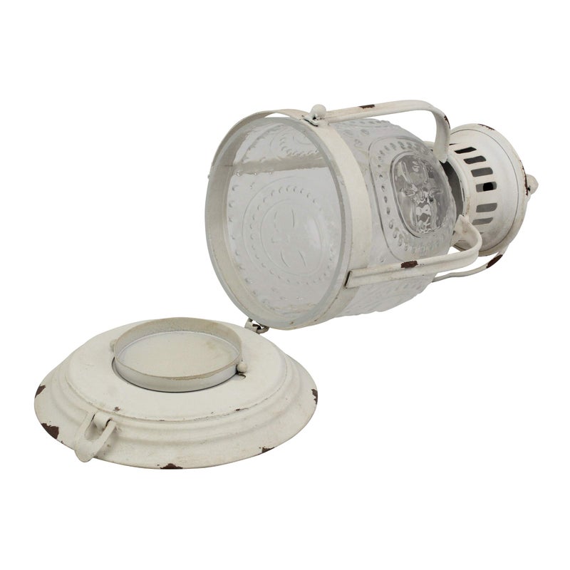 Stonebriar CKK Industrial LTD Stonebriar Antique Worn White Metal Candle Lantern, Use As Decoration for Birthday Parties, a Rustic Wedding Centerpiece, or Create a Relaxing Spa Setting, For Indoor or Outdoor Use - Image 4